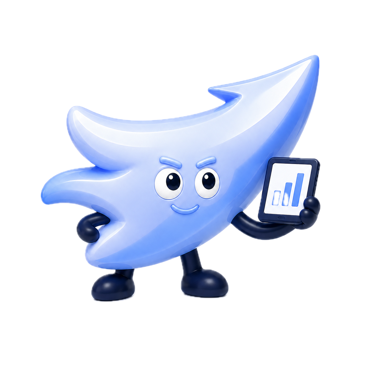 Grecale mascot con tablet analytics